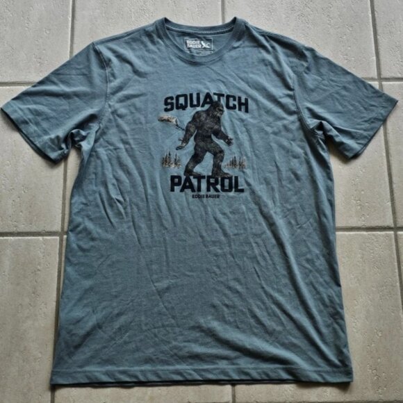 New Mens Eddie Bauer Squatch Patrol Shirt Size Tall Large TL Blue Bigfoot Yeti - Picture 1 of 1